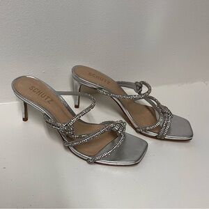 SCHUTZ Metallic Silver Strappy Heels